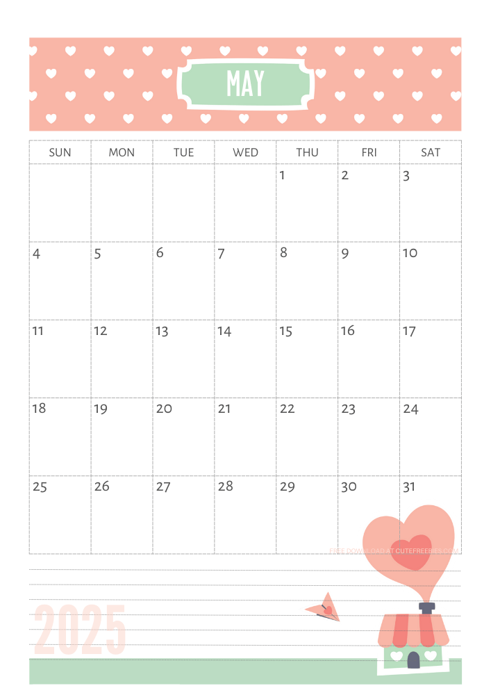 May 2025 Cute calendar free printable - SEE PREVIOUS POST TO DOWNLOAD THE COMPLETE 2025 CALENDAR
