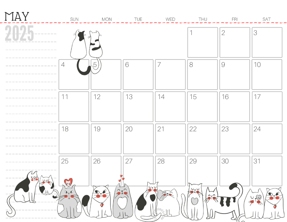 May 2025 monthly planner cat free printable #cutefreebiesforyou - SEE PREVIOUS POST TO DOWNLOAD THE COMPLETE 2025 CALENDAR
