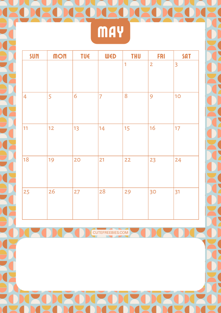 May 2025 colorful retro calendar free printable cutefreebiesforyou - SEE PREVIOUS POST TO DOWNLOAD THE COMPLETE 2025 CALENDAR