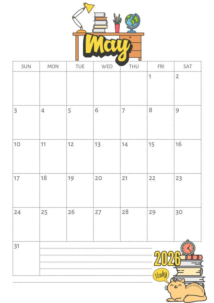 May 2026 calendar, free printable school calendar for 2026 - SEE PREVIOUS POST TO GET THE COMPLETE 2026 MONTHLY CALENDAR PDF