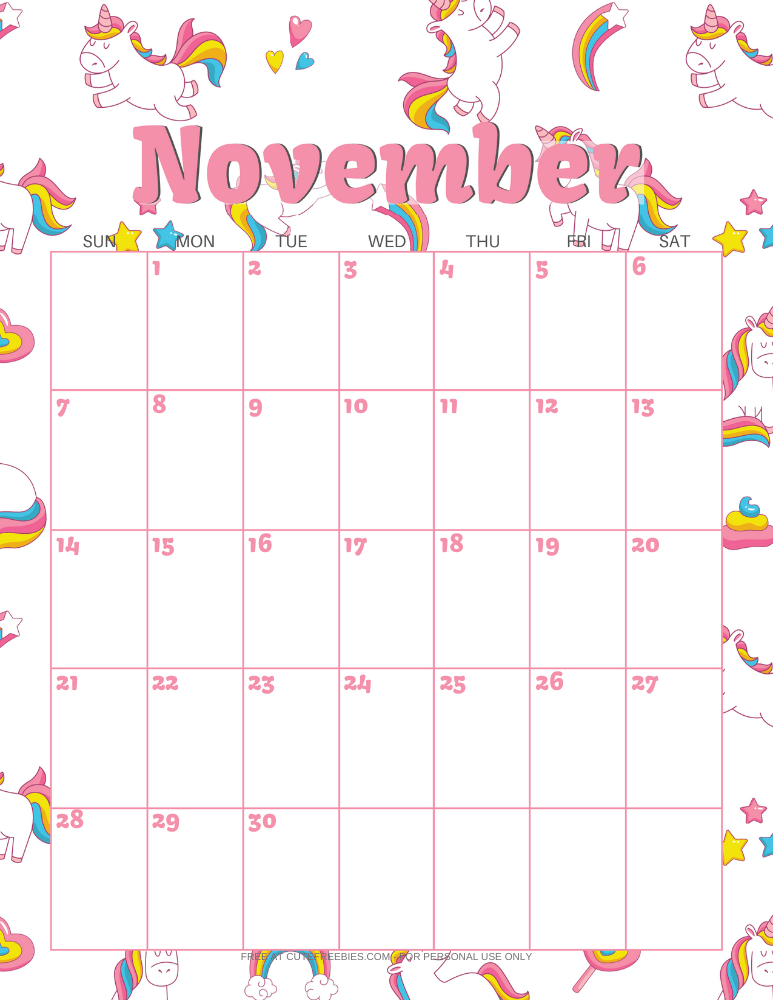 November 2021 calendar with unicorns #unicorn #freeprintable #cutefreebiesforyouJanuary 2021 calendar with unicorns #unicorn #freeprintable #cutefreebiesforyou
