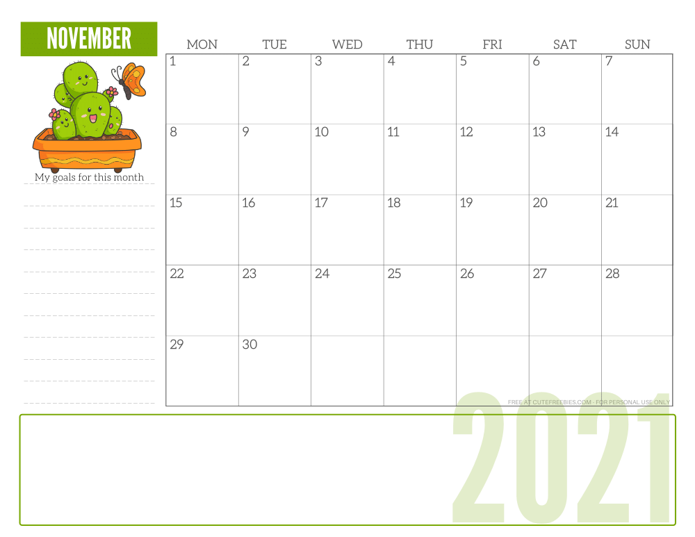 November 2021 monthly planner - free printable 2021 calendar for plant lovers #freeprintable #cutefreebiesforyou SEE PREVIOUS POST TO DOWNLOAD THE PDF FILE