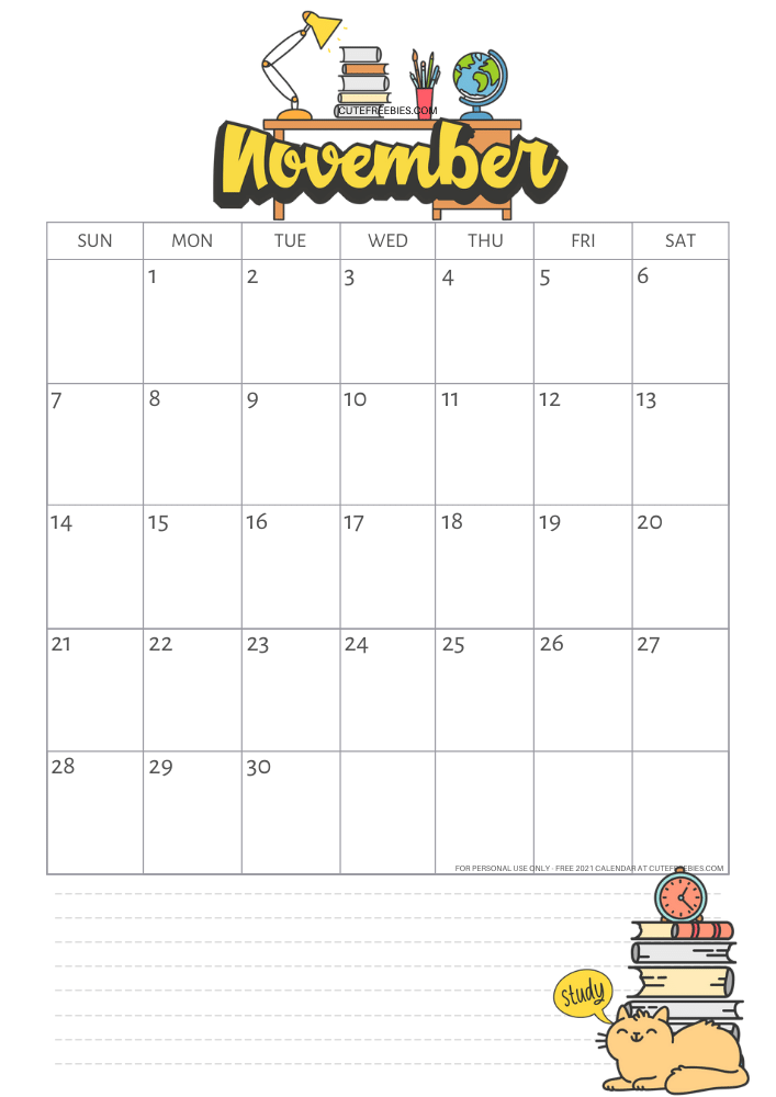 November 2021 school calendar template, free printable monthly planner #cutefreebiesforyou - SEE PREVIOUS POST TO DOWNLOAD THE FREE PDF