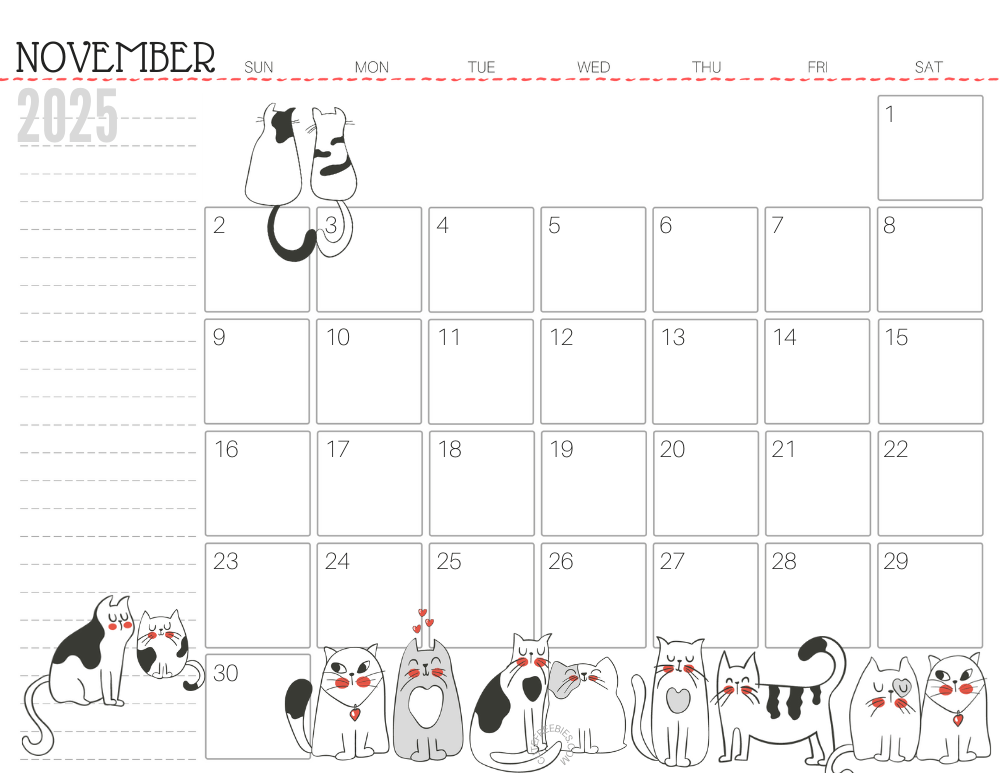 November 2025 monthly planner cat free printable #cutefreebiesforyou - SEE PREVIOUS POST TO DOWNLOAD THE COMPLETE 2025 CALENDAR