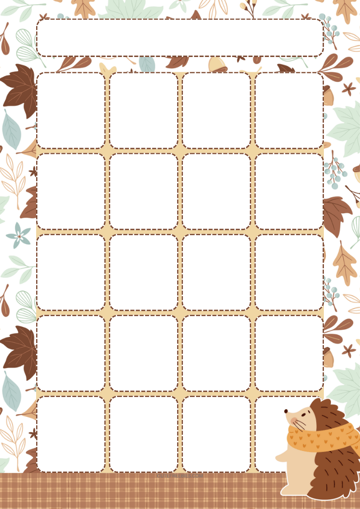 Free printable monthly calendar spread PDF template with autumn leaves theme