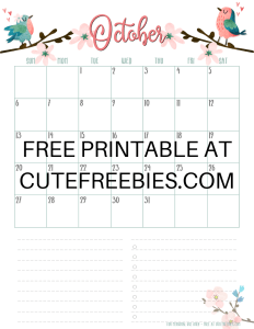 October 2019 Calendar Planner -Free Printable #cutefreebiesforyou #freeprintable