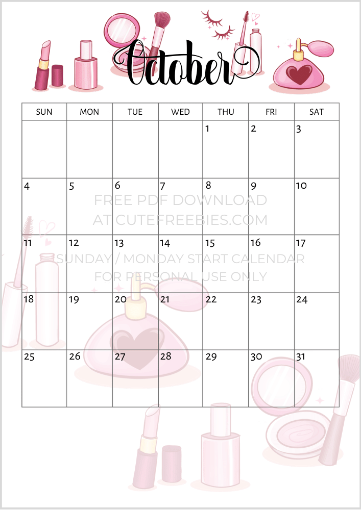 October 2020 calendar pretty