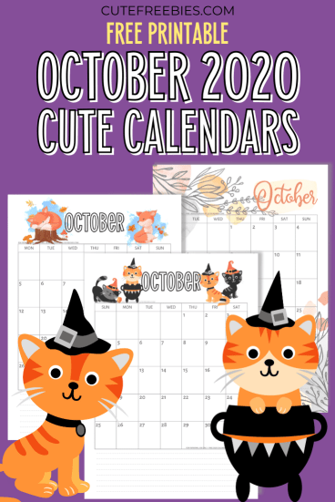 Free Printable OCTOBER 2020 Calendar PDF - with autumn calendar. Downloadable monthly calendar Get your free download now! #cutefreebiesforyou #freeprintable