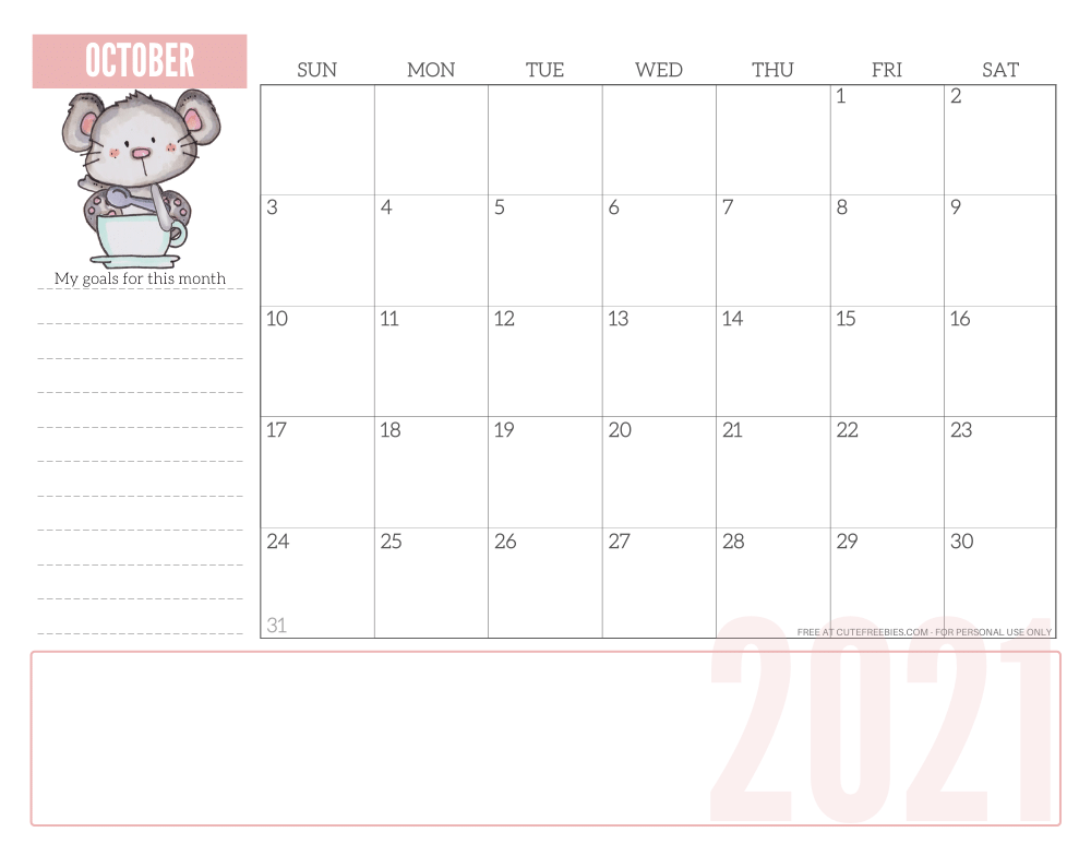 OCTOBER 2021 CUTE calendar planner - free printable 2021 monthly calendar #printablesandinspirations #freeprintable SEE PREVIOUS POST TO DOWNLOAD THE PDF