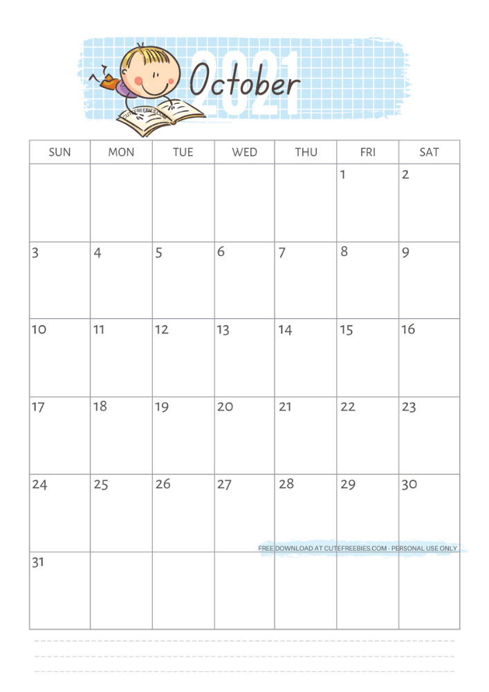October 2021 calendar for kids , school calendar #cutefreebiesforyou - SEE PREVIOUS POST TO GET THE COMPLETE 2021 MONTHLY CALENDAR