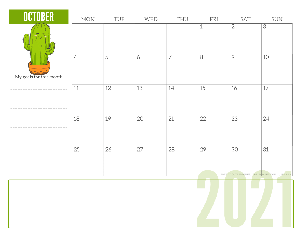October 2021 monthly planner - free printable 2021 calendar for plant lovers #freeprintable #cutefreebiesforyou SEE PREVIOUS POST TO DOWNLOAD THE PDF FILE