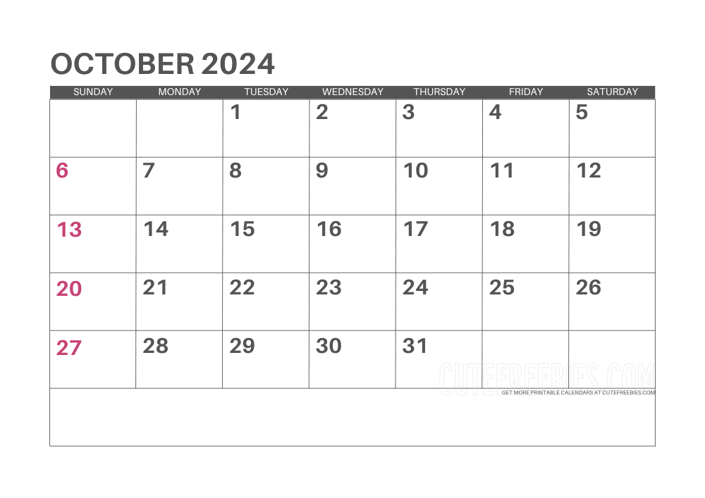 October 2024 calendar - free printable monthly planner #cutefreebiesforyou - SEE PREVIOUS POST TO DOWNLOAD THE COMPLETE 2024 CALENDAR