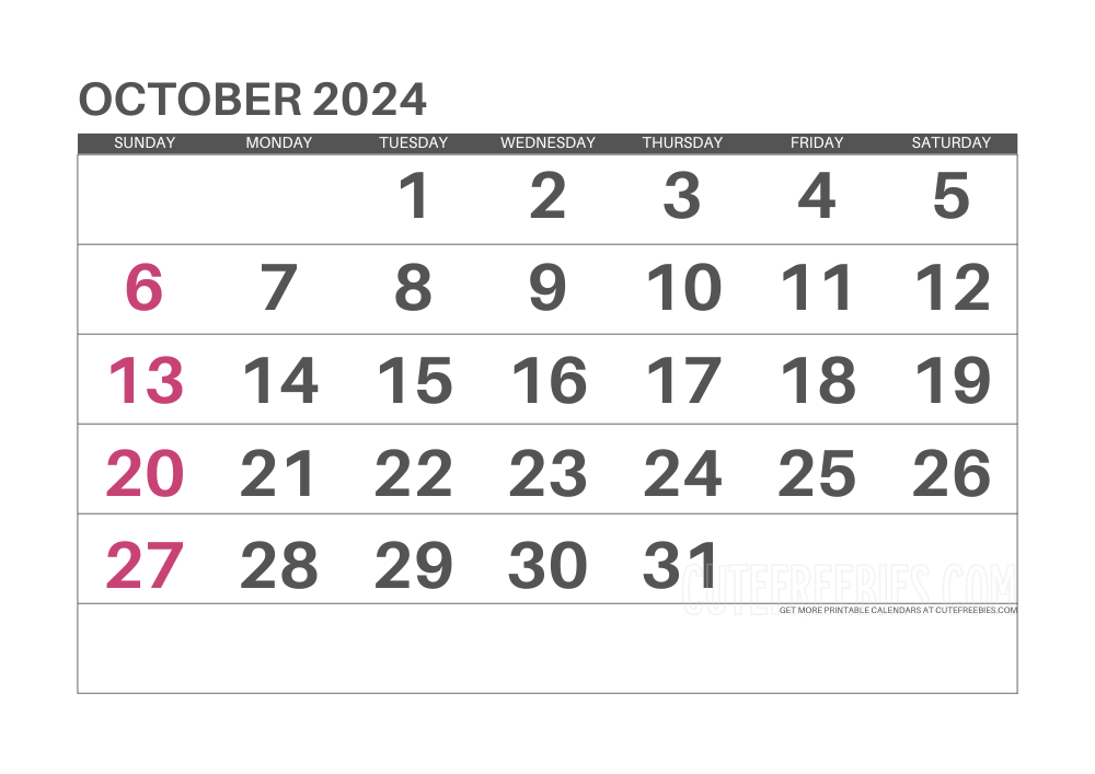 October 2024 monthly calendar #cutefreebiesforyou - SEE PREVIOUS POST TO DOWNLOAD THE COMPLETE 2024 CALENDAR