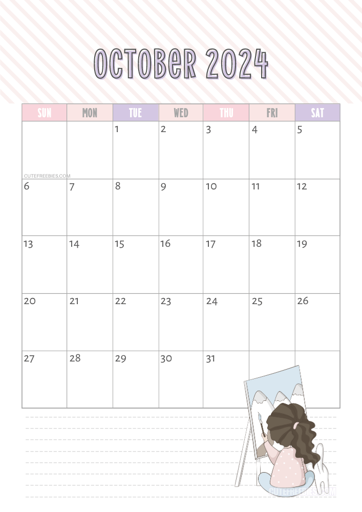 October 2024 cute cat calendar free printable #cutefreebiesforyou - SEE PREVIOUS POST TO DOWNLOAD THE COMPLETE 2024 CALENDAR