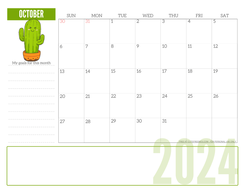 OCTOBER 2024 cute monthly planner with plant - free printable 2024 cute calendar for plant lovers #freeprintable #cutefreebiesforyou SEE PREVIOUS POST TO DOWNLOAD THE COMPLETE 2024 CALENDAR