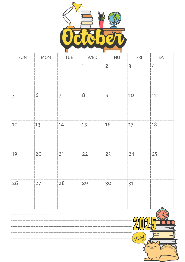 October 2025 calendar, free printable school calendar for 2025 - SEE PREVIOUS POST TO GET THE COMPLETE 2025 MONTHLY CALENDAR PDF