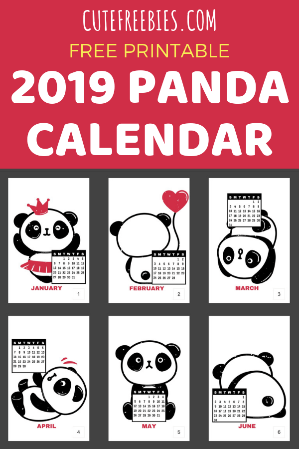 Cute Panda Calendar For 2019! Free printable monthly calendar, halfsize desk calendar with 12 cute pandas. Free download now! #panda #cutefreebies #freeprintable #2019calendar