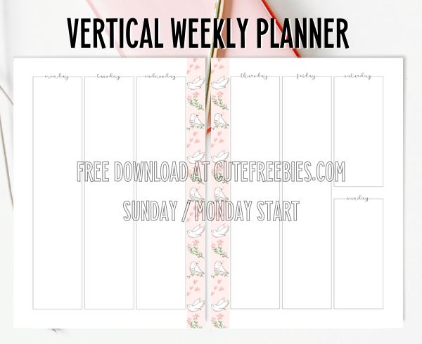 Free printable vertical weekly planner template pdf #cutefreebiesforyou #freeprintable SEE PREVIOUS POST TO DOWNLOAD THE PDF FILE