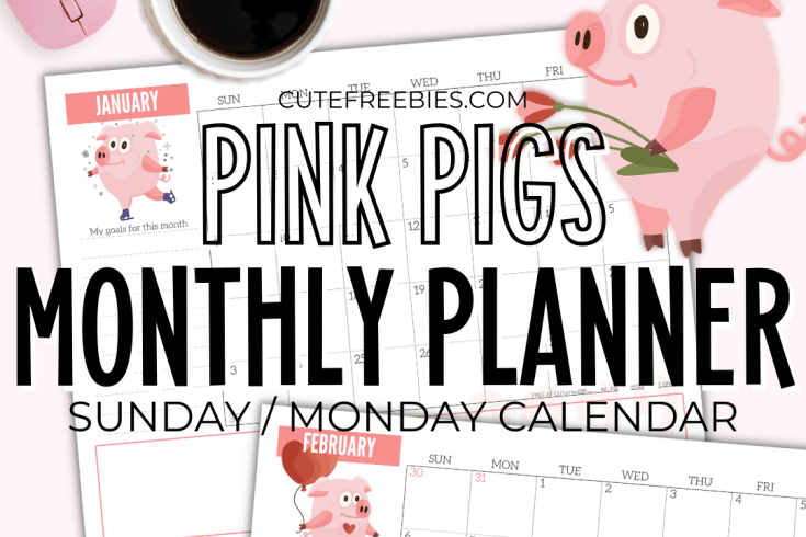 Free Printable 2026 MONTHLY PLANNER CALENDAR PDF - Cute 2026 PINK PIGS calendar - free pdf download now! #freeprintable #cutefreebiesforyou