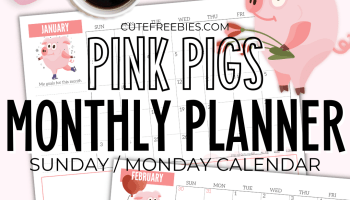 Free Printable 2026 MONTHLY PLANNER CALENDAR PDF - Cute 2026 PINK PIGS calendar - free pdf download now! #freeprintable #cutefreebiesforyou