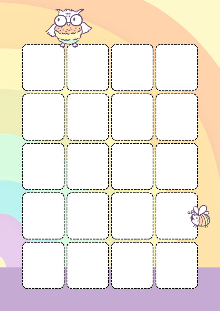 Free printable monthly calendar spread PDF template with rainbow theme and colorful animals