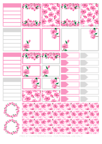 Free Printable Cherry Blossoms Planner Stickers - Sakura downloadable printable PDF, printable stickers, bullet journal printables #freeprintable #cutefreebiesforyou #bulletjournal #plannerstickers #planneraddict