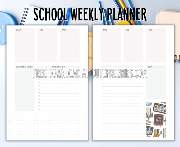 School Planner Bullet Journal! Free printable student planner with monthly calendar, weekly planner, bullet journal printables for school. #freeprintable #printableplanner #schoolplanner #studentplanner #bulletjournal #backtoschool #cutefreebiesforyou