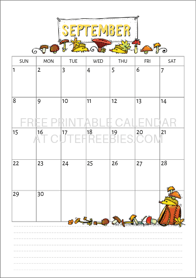 Free Printable September 2019 Calendar PDF - 2019 monthly calendar that you may download for free! #freeprintable #cutefreebiesfor you #hedgehogs