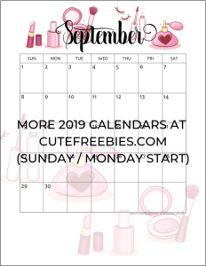 September 2019 Calendar Printable Planner - Free Printable #cutefreebiesforyou #makeuplover #freeprintable