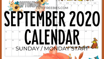 Free Printable SEPTEMBER 2020 Calendar PDF - with autumn calendar. Downloadable monthly calendar Get your free download now! #cutefreebiesforyou #freeprintable