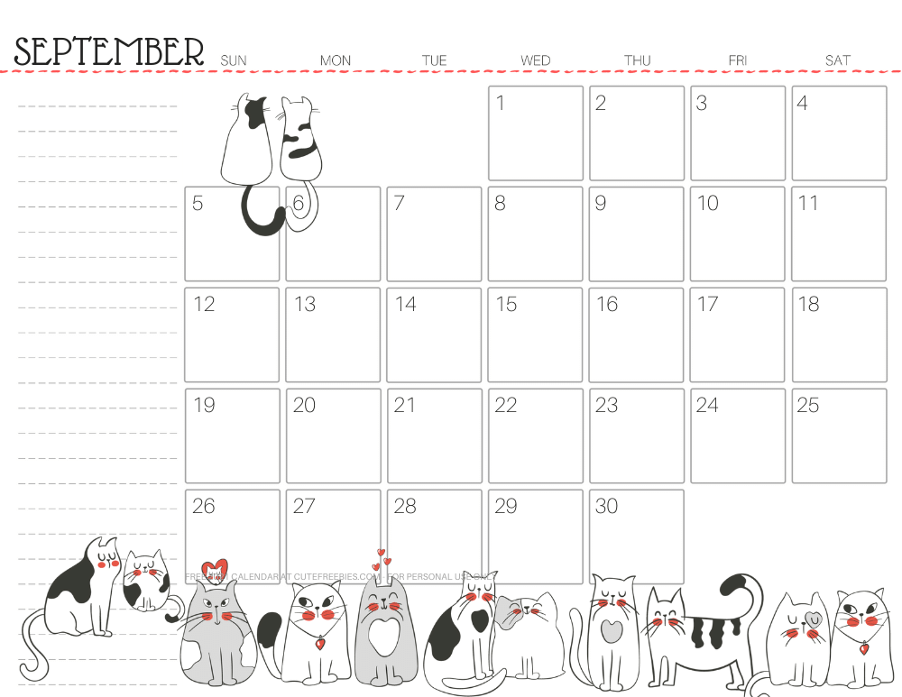 September 2021 monthly planner cat free printable #cutefreebiesforyou - SEE PREVIOUS POST TO DOWNLOAD THE FREE PDF FILE