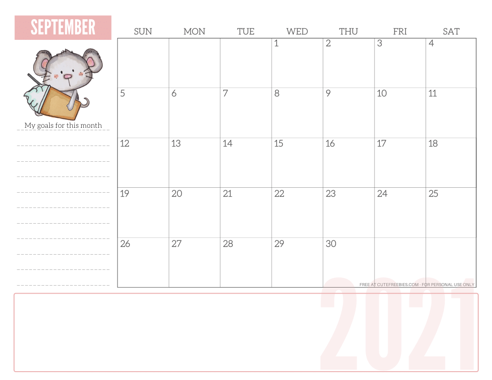 SEPTEMBER 2021 CUTE calendar planner - free printable 2021 monthly calendar #printablesandinspirations #freeprintable SEE PREVIOUS POST TO DOWNLOAD THE PDF