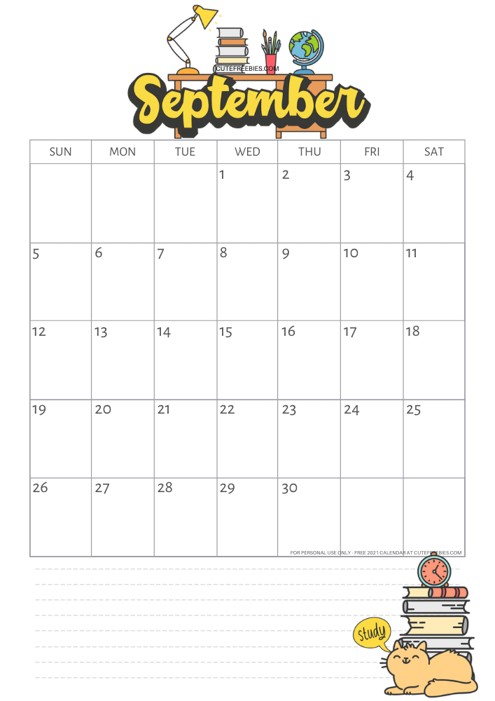 September 2021 school calendar template, free printable monthly planner #cutefreebiesforyou - SEE PREVIOUS POST TO DOWNLOAD THE FREE PDF