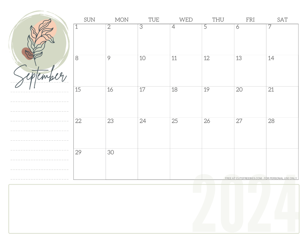 SEPTEMBER 2024 minimalist floral calendar - simple floral line design #cutefreebiesforyou #freeprintable SEE PREVIOUS POST TO DOWNLOAD THE COMPLETE 2024 CALENDAR