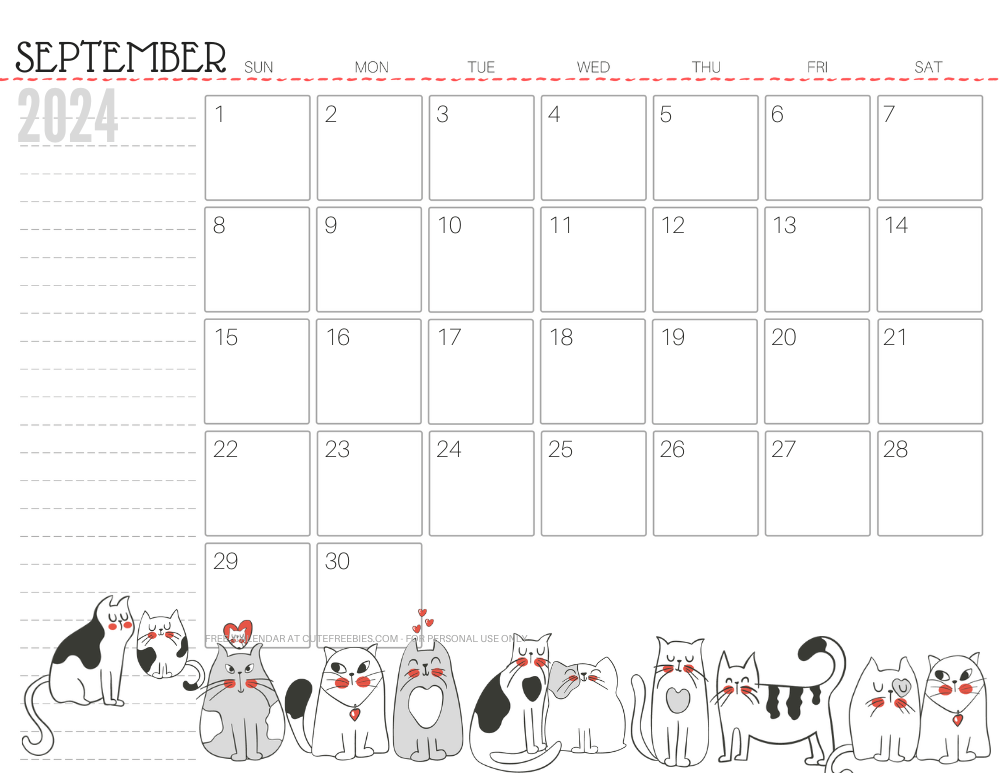 September 2024 monthly planner cat free printable #cutefreebiesforyou - SEE PREVIOUS POST TO DOWNLOAD THE COMPLETE 2024 CALENDAR