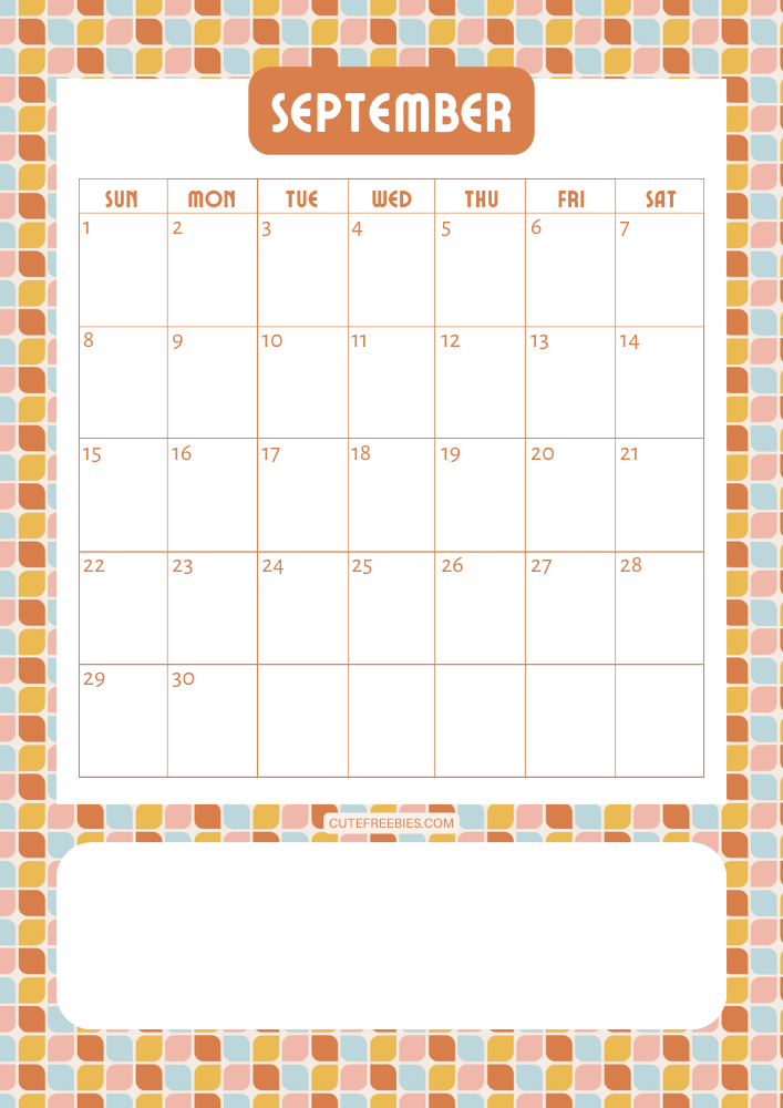 September 2024 Retro design calendar free printable cutefreebiesforyou - SEE PREVIOUS POST TO DOWNLOAD THE COMPLETE 2024 CALENDAR