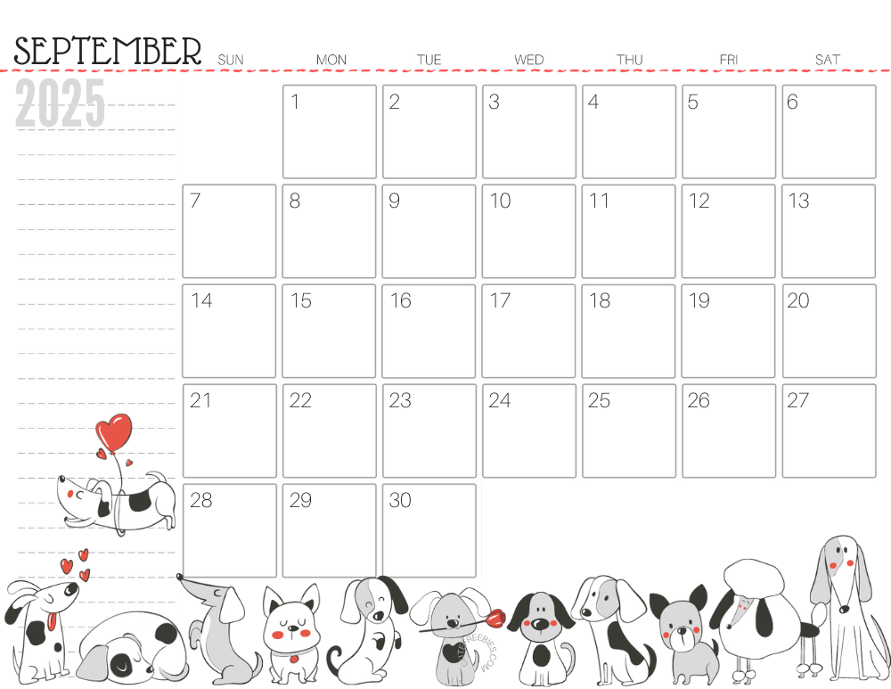September 2025 calendar cute dog free printable #cutefreebiesforyou SEE PREVIOUS POST TO DOWNLOAD THE COMPLETE 2025 CALENDAR