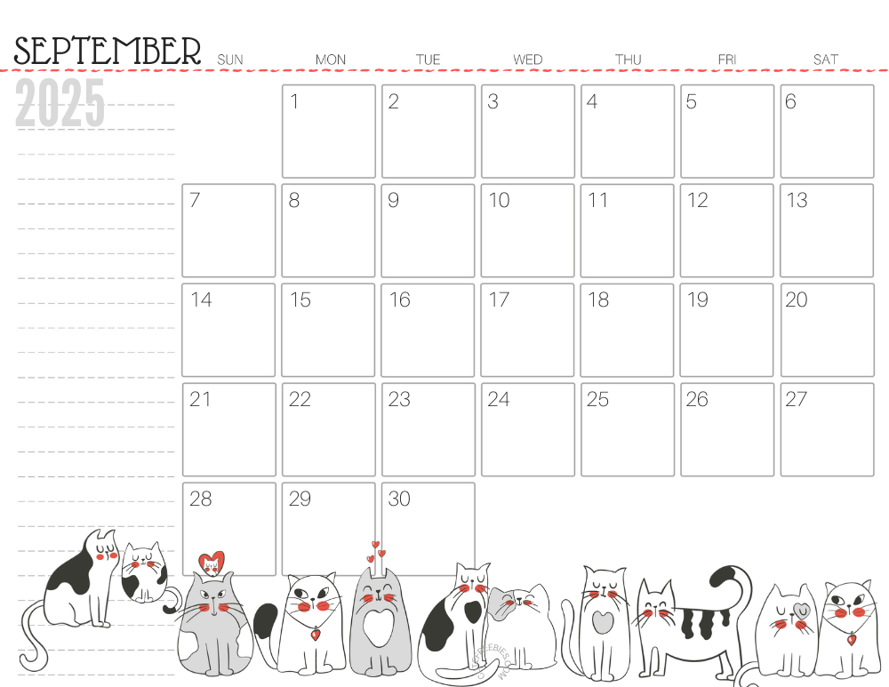September 2025 monthly planner cat free printable #cutefreebiesforyou - SEE PREVIOUS POST TO DOWNLOAD THE COMPLETE 2025 CALENDAR