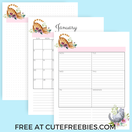 FREE Cute Cats Planner For 2019! Get your free printable planner with 2019 monthly calendar, future log, weekly planner, trackers and planner templates. Download now! #freeprintable #printableplanner #cutefreebies